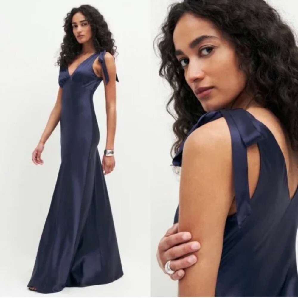 NWT Reformation Pernille Silk Dress - XS - Navy Blue